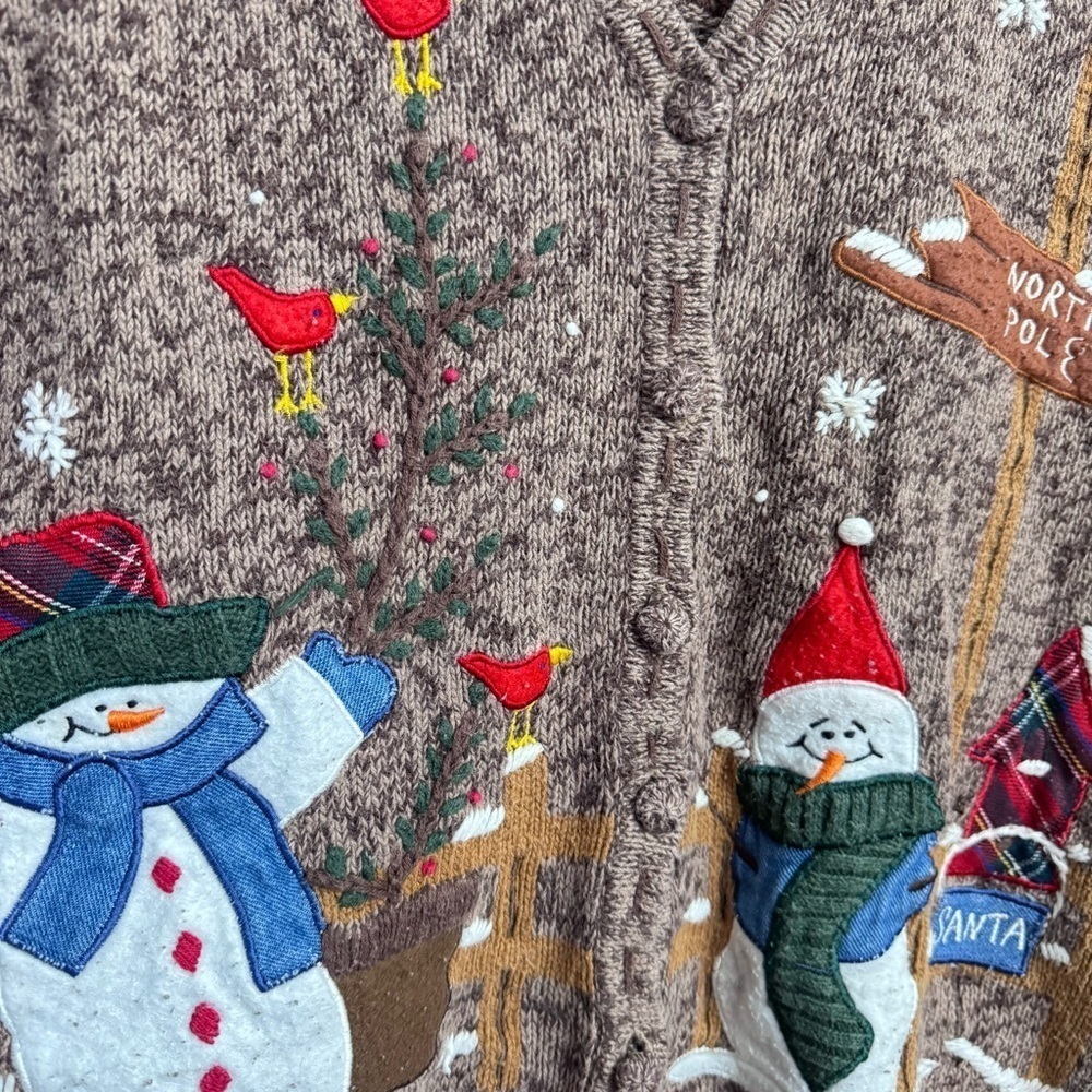 Vintage Bobbie Brooks Sweater Vest Winter Snowman Cardinal North Pole - Size 18 - Picture 5 of 6